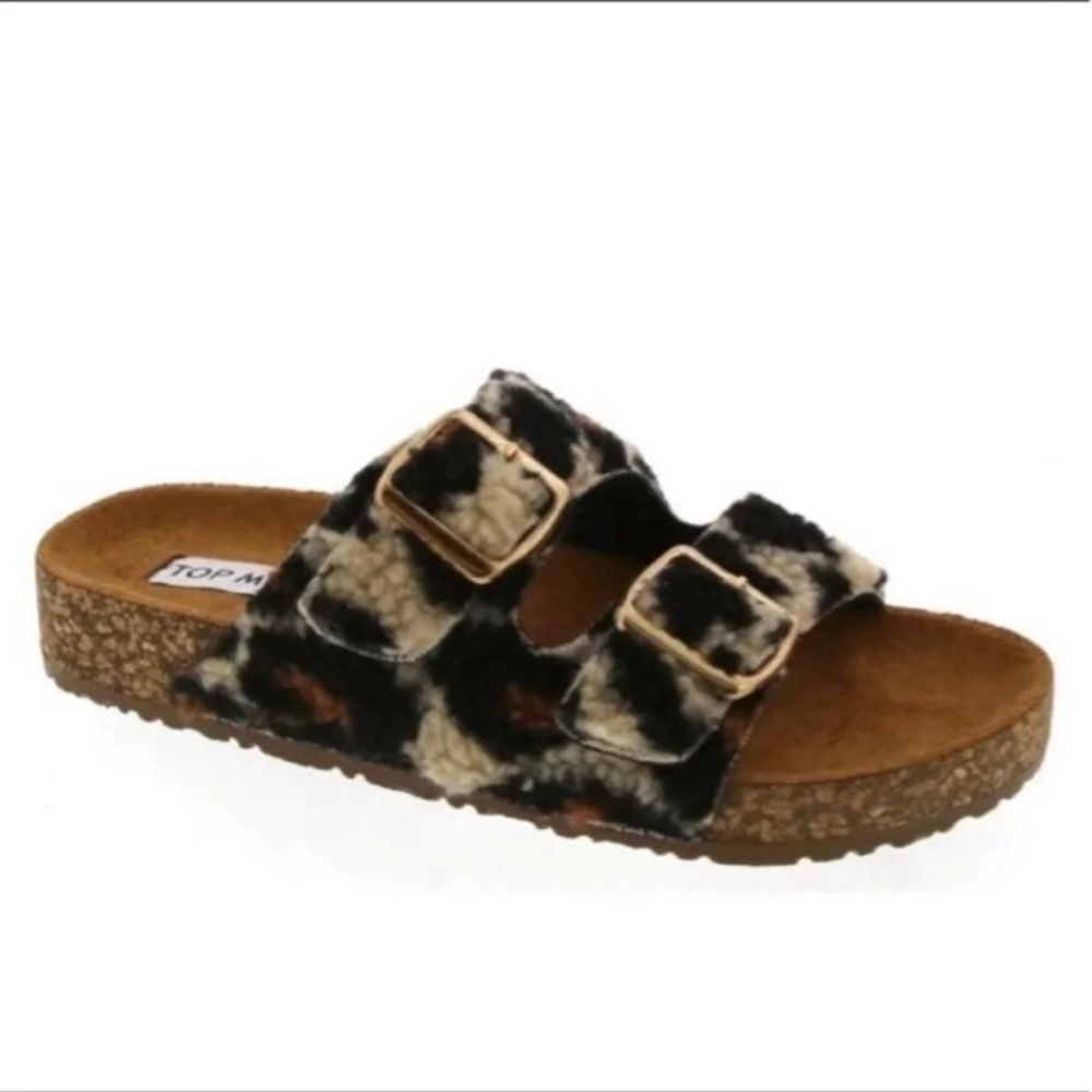 Leopard print Sherpa slides